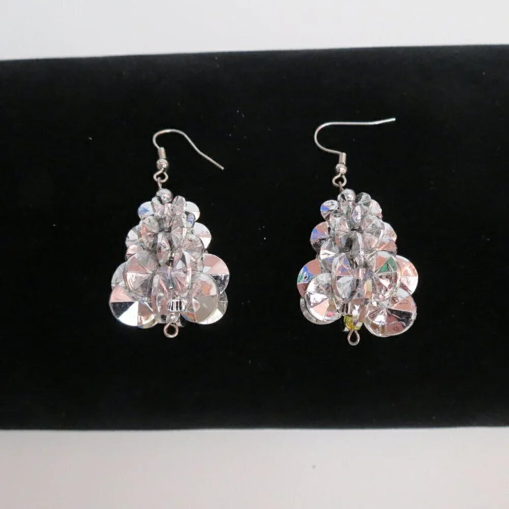 🐈 3/$15 - Vintage Handmade Christmas Tree Earrings Silver #2
